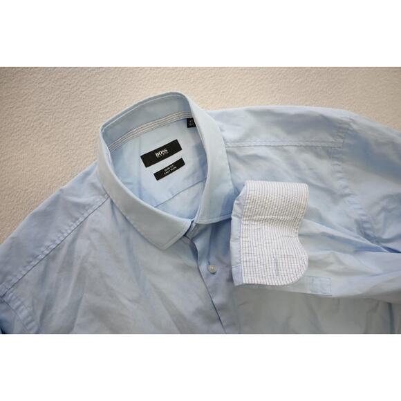Hugo Boss Dress Shirt Slim Fit Blue Luxury Button Up Mens Size Large - Picture 1 of 8
